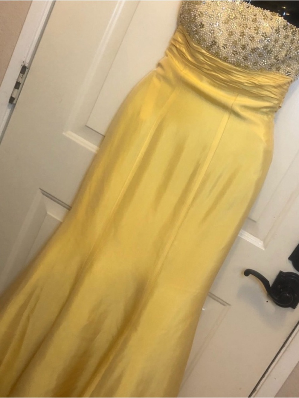 Jovani Strapless Yellow Beaded Evening Gown